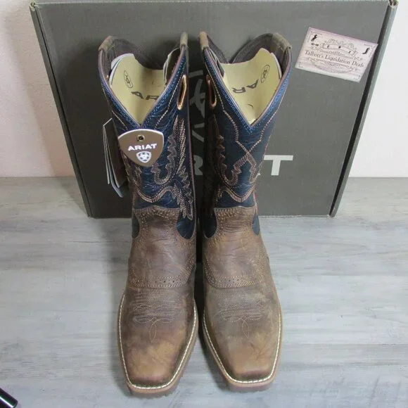 Ariat Men's Hybrid Roughstock Square Toe 12" Boots Fiery Brown Crunch/Western Bl - Picture 3 of 4